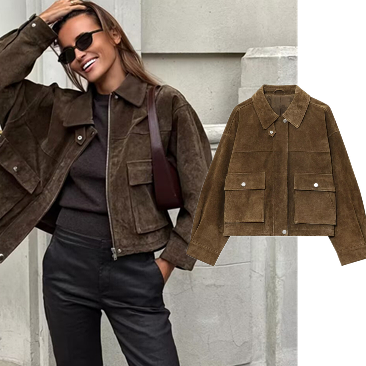 Women'S Fashion Bomber Jacket - Maxdutti 겨울 코트 미니멀리스트 레트로 루즈한