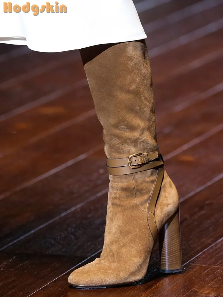 Women'S Fashion Boots 2025 - 레트로 버클 스트랩 부츠, 스웨이드 바느질,