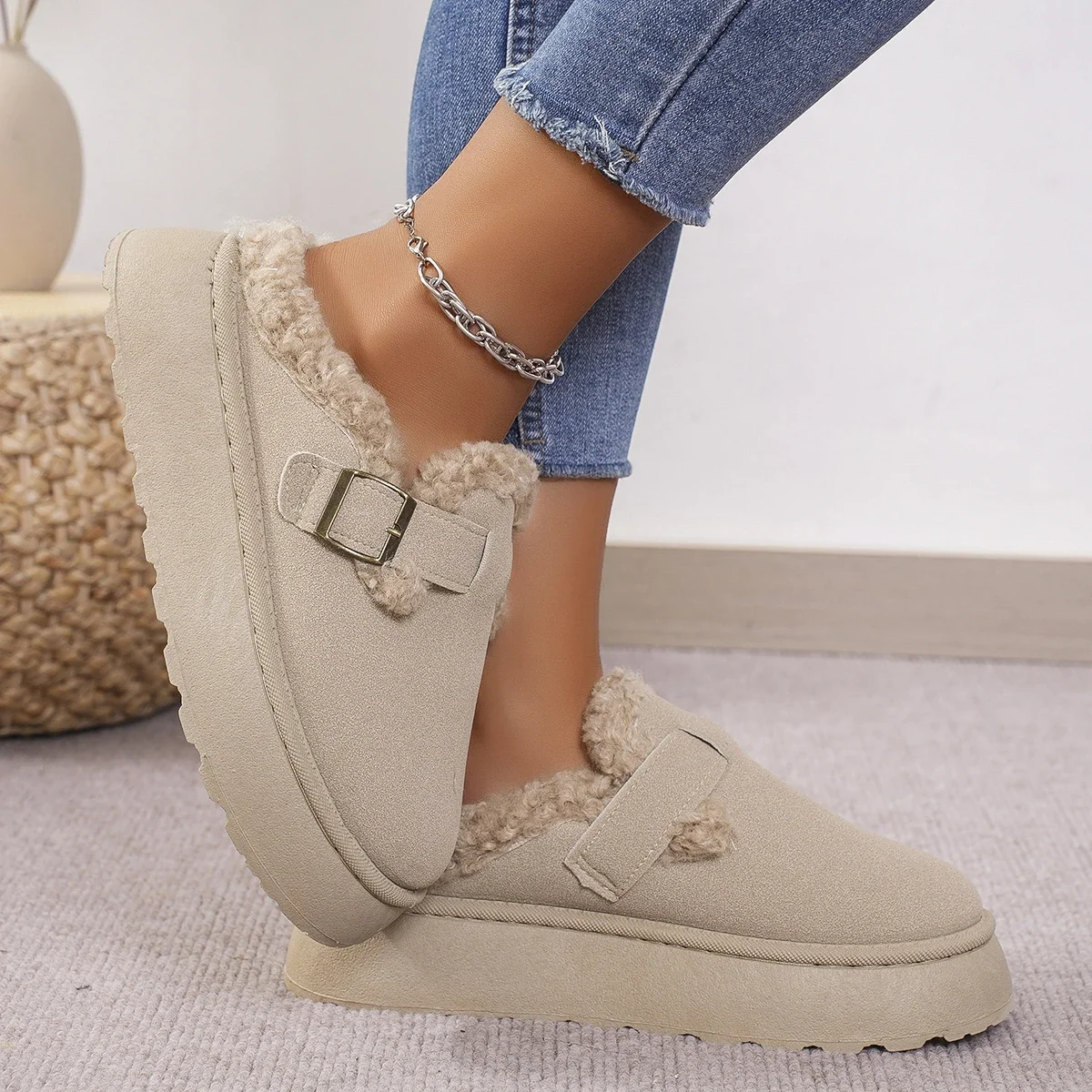 Women'S Fashion Ugg Boots - 2024 패션 가을, 겨울 플러시 버클