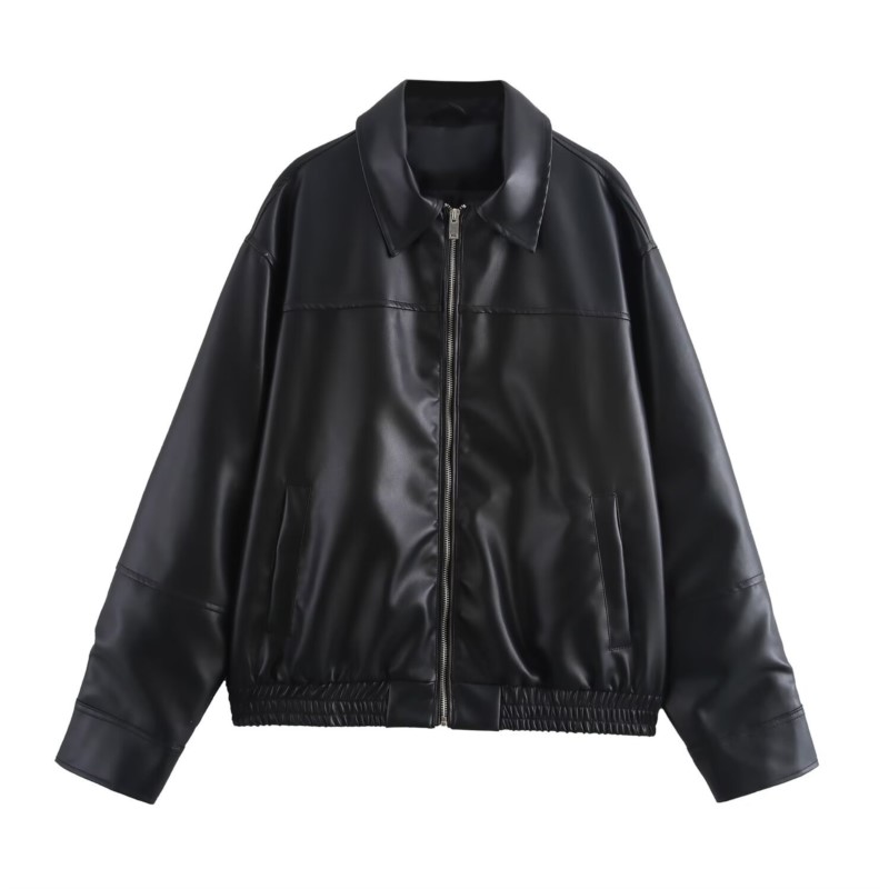 Women'S Fashion Bomber Jacket - 빈티지 PU 가죽 봄버 재킷 가을