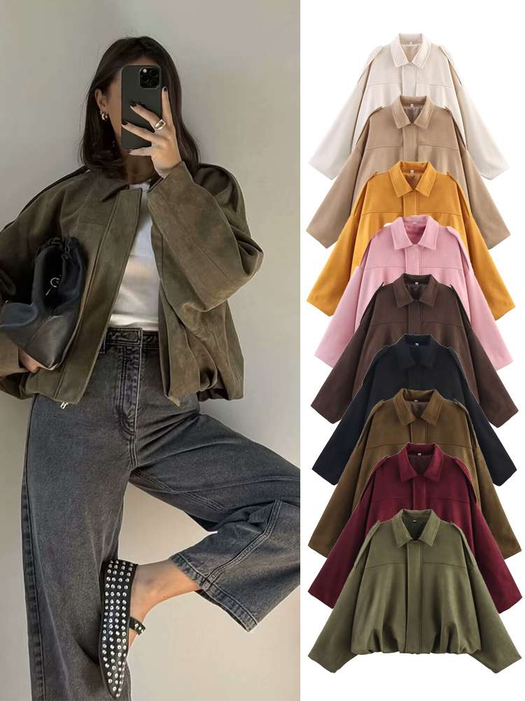 Women'S Fashion Bomber Jacket - TFMLN 여성 스웨이드 폭격기 재킷 봄