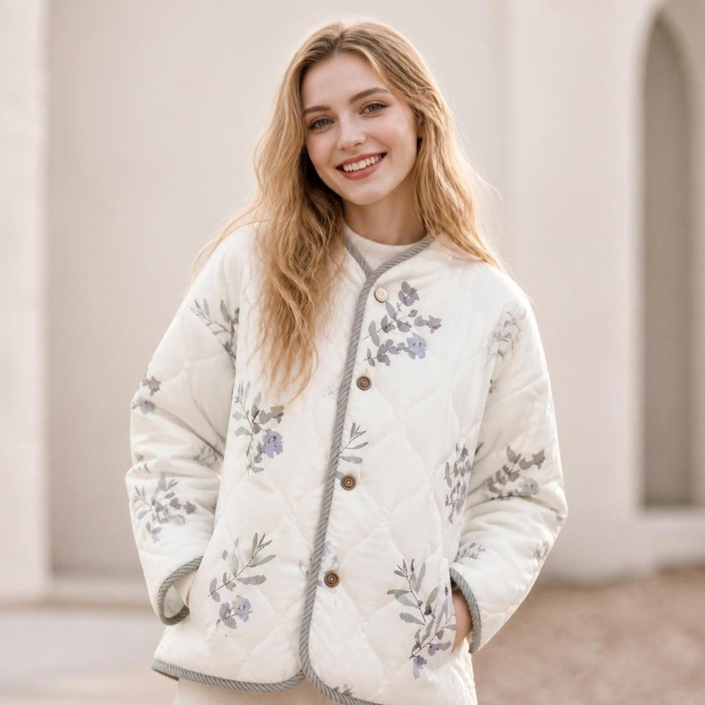 Women'S Fashion Bomber Jacket - 패션 Y2K 여성 코트 한국풍 플로럴