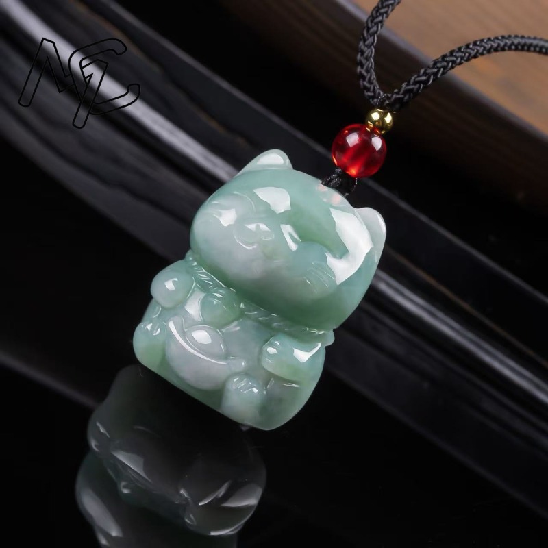 천연 에메랄드 옥 행운의 고양이 펜던트 미얀마 경옥 목 - Women Fashion Designers 리뷰 및 가격