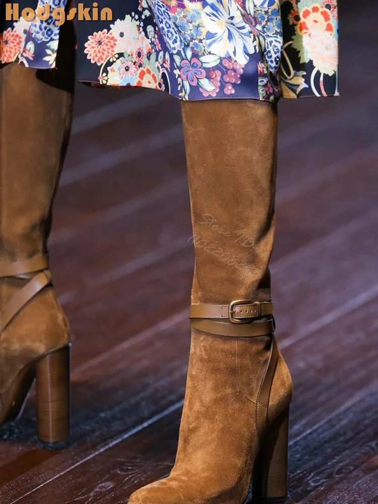 레트로 버클 스트랩 부츠, 스웨이드 바느질, 무릎 높이 - Women'S Fashion Boots 2025 리뷰 및 가격