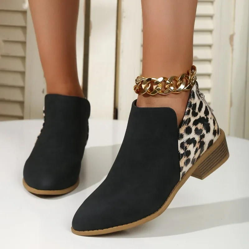 여성용 패치워크 레오파드 앵클 부츠, 등 지퍼 로우 힐 - Women'S Fashion Ugg Boots 리뷰 및 가격