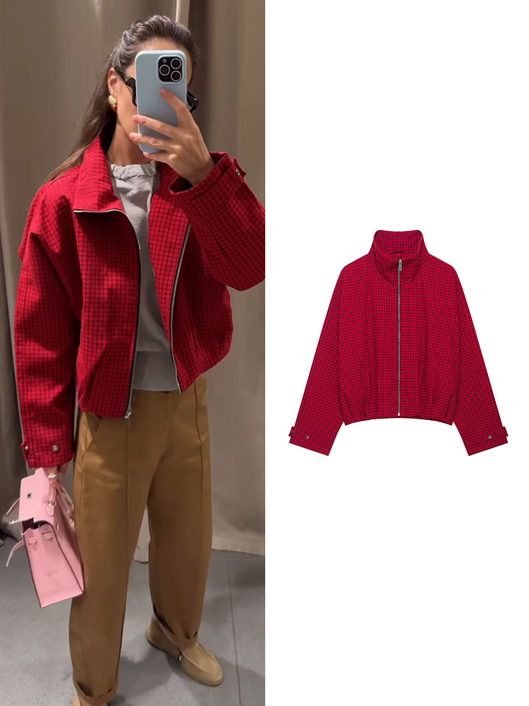 가을 여성용 플레이드 봄버 재킷 신상 스탠드 칼라 포켓 - Women'S Fashion Bomber Jacket 리뷰 및 가격
