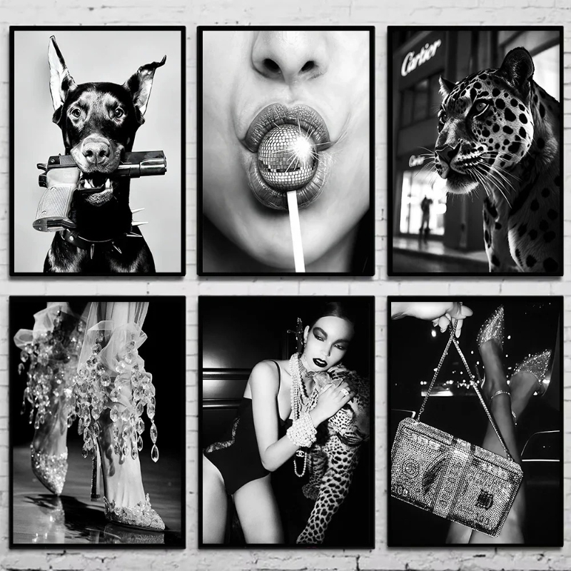 흑백 패션 빈티지 사진 포스터 여성 와인 그림 캔버스  - Fashion Women Picture 리뷰 및 가격
