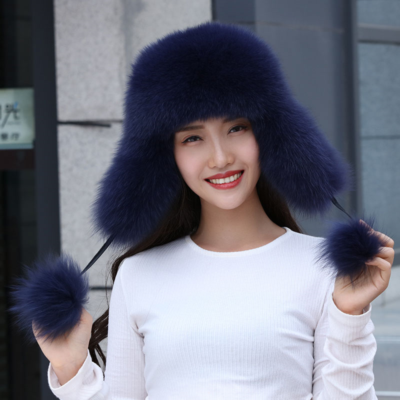 100% 리얼 폭스 모피 모자 여성용 러시아 우샨카 에 - Women'S Fashion Bomber Jacket 리뷰 및 가격