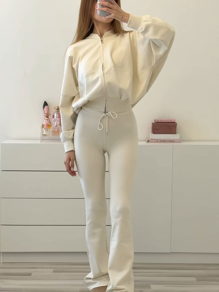 HH 여성 우아한 솔리드 플레어 팬츠 세트 긴 소매 봄 - Women'S Fashion Bomber Jacket 리뷰 및 가격