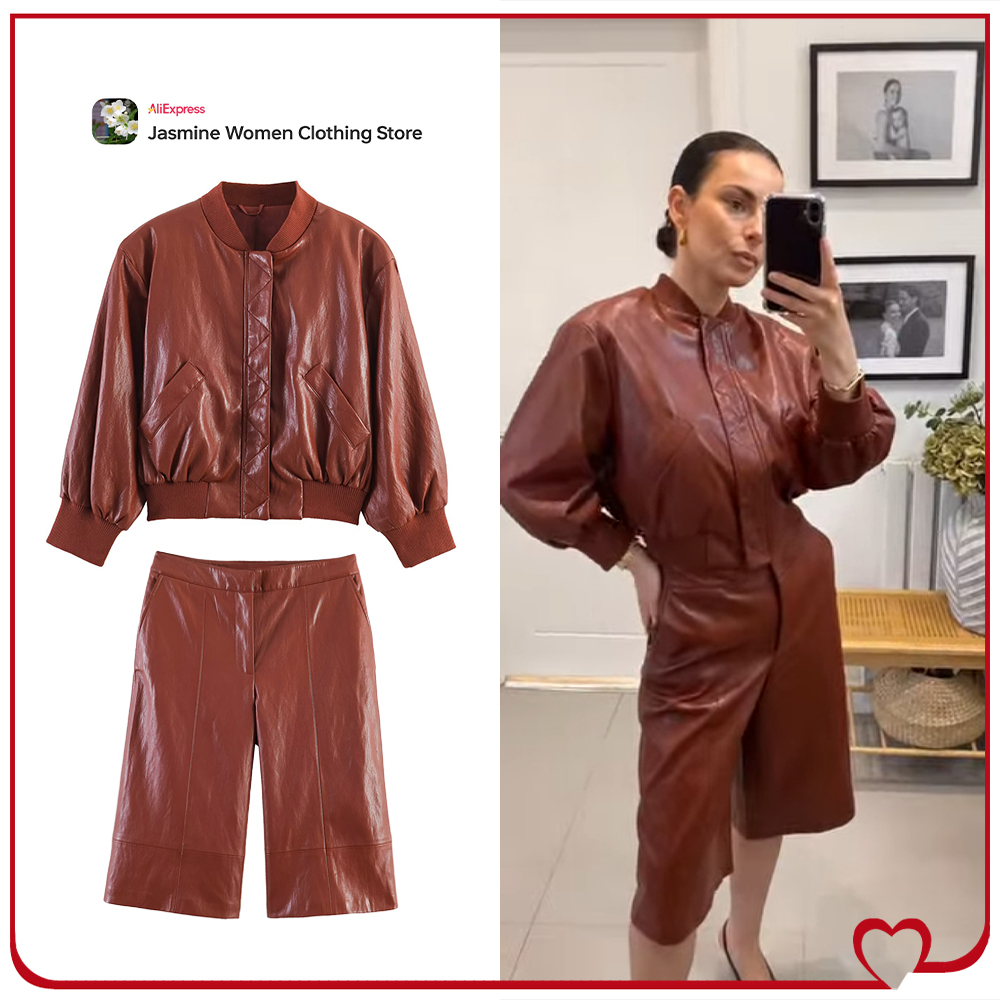 패션 여성용 인조 가죽 숏 세트 브릭 컬러 인조 가죽  - Women'S Fashion Quarter Zip 리뷰 및 가격