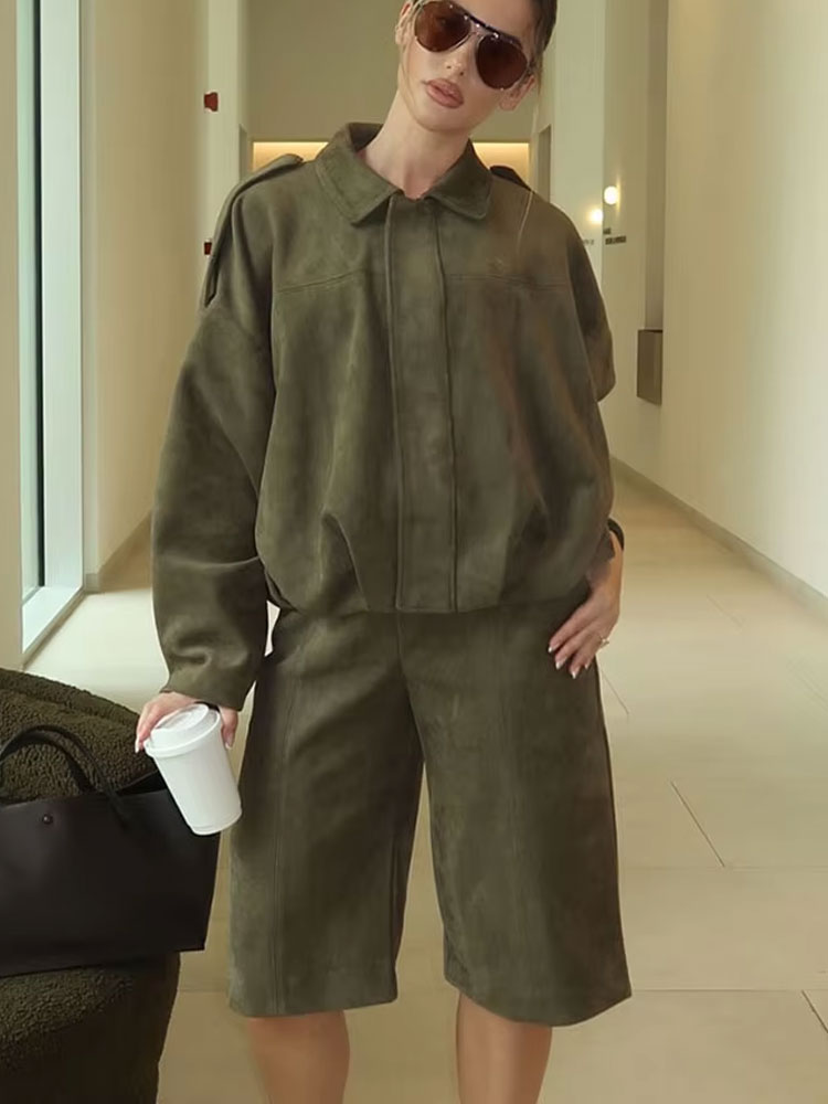 여성 스트릿 패션 스웨이드 질감 반바지 세트 지퍼 솔리 - Women'S Fashion Bomber Jacket 리뷰 및 가격