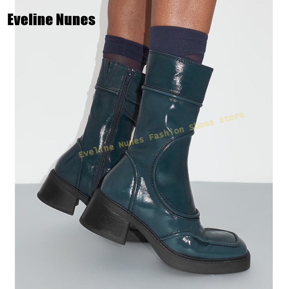 다크 블루 스퀘어 토 패션 부츠 솔리드 패치워크 사이드 - Women'S Fashion Boots 2025 리뷰 및 가격
