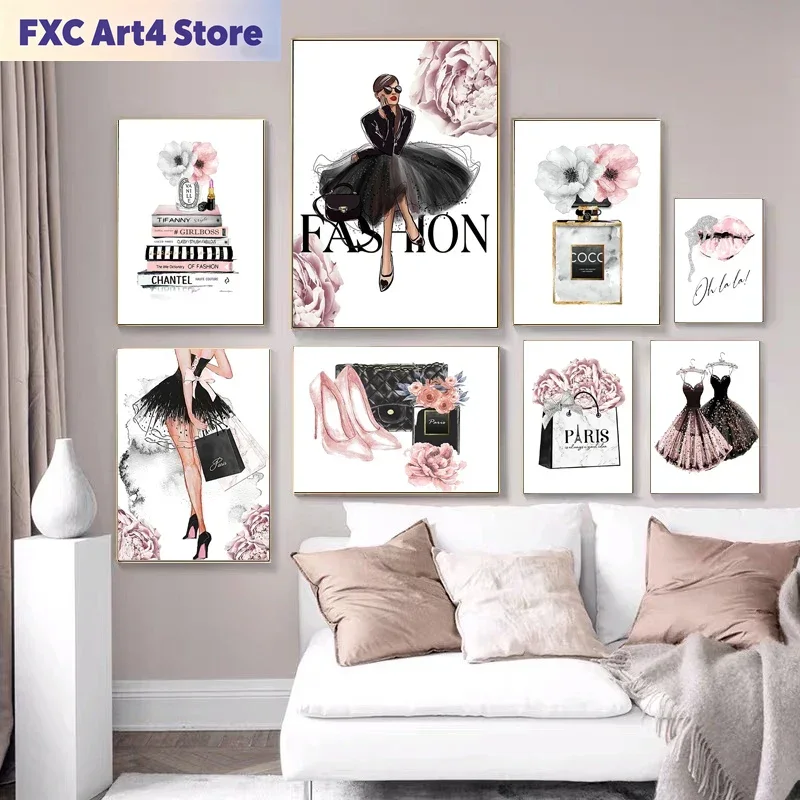 프레임리스 패션 여성 향수 포스터 프린트 그림 핑크 꽃 - Fashion Women Picture 리뷰 및 가격